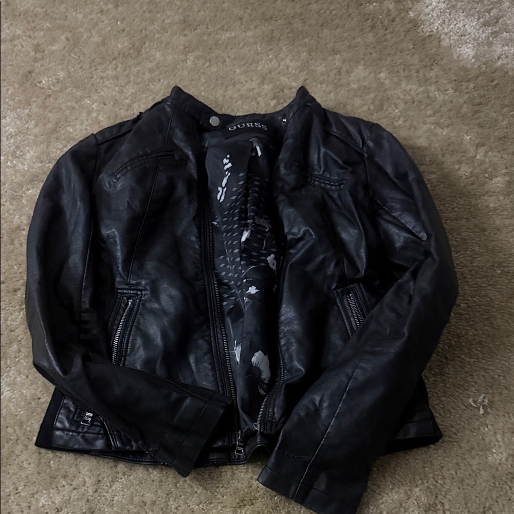 Guess Black Leather Moto Jacket